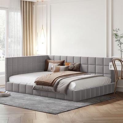 Upholstered Bed Sofa Bed 140x200 Multifunctional Bed with Slatted Frame In Skin-Friendly Velvet Fabric, Grey
