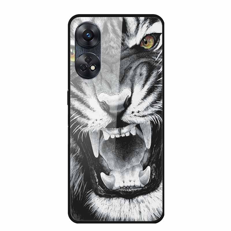 For Oppo Reno8 T 4G Case Luxury Tempered Glass Back Cover Hard Case For Reno8 T 4G 6.43" Capa Funda Animal Vividly Coque Wolf