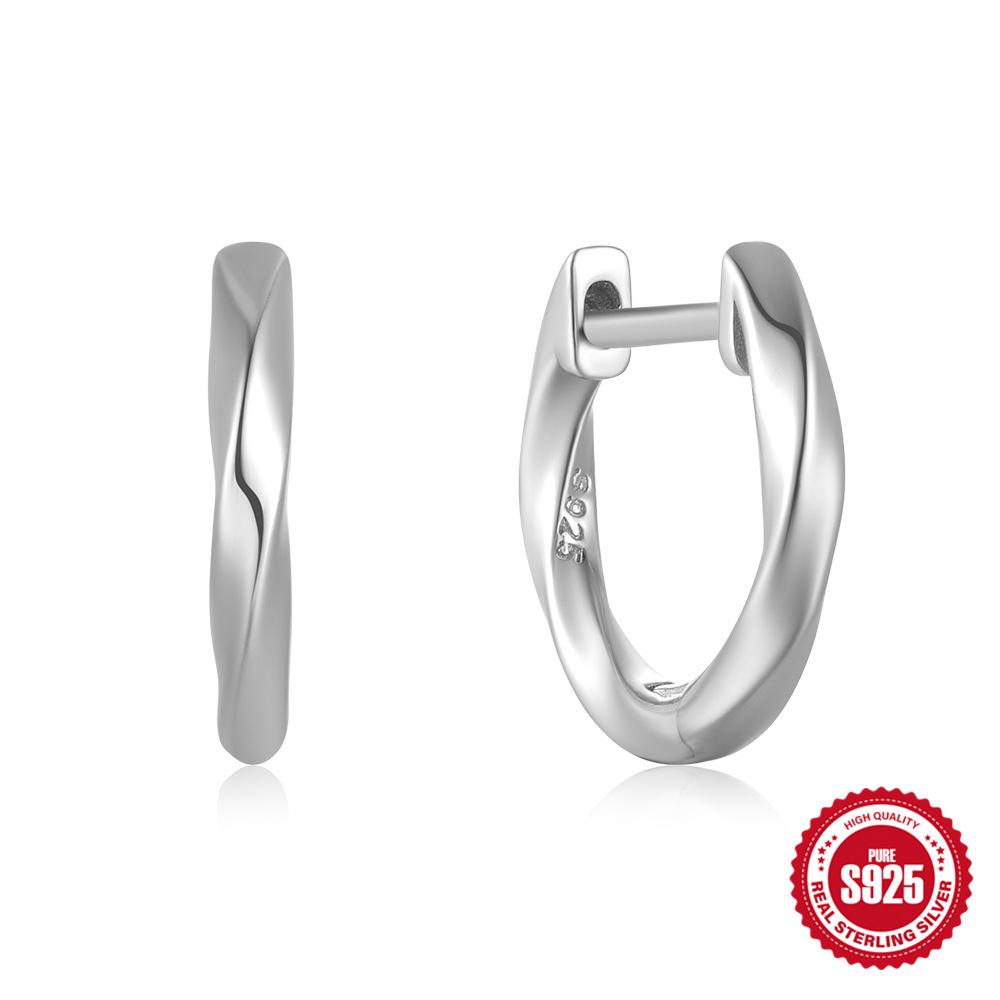 Simple Style S925 Sterling Silver Personality Size Diamond Leaf Glossy Luxury Earrings Ear Buckles Earrings Huggie