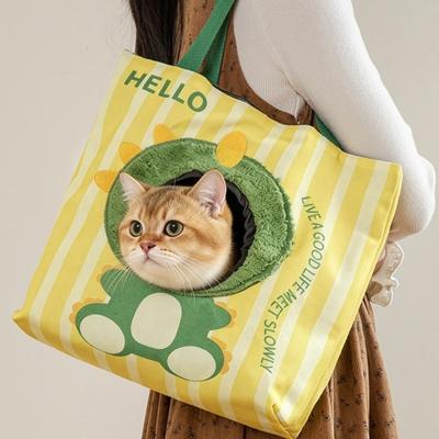 Pet Handbag Breathable Cat Carrier Bag Portable Canvas Cat Shoulder Bag Cartoon with Hole Pet Sling Bag Walking Pets