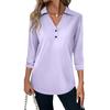 Women's Fashion Casual Lapel Short 3/4 Sleeve Solid Color Shirt Women's V-Neck Button Tops