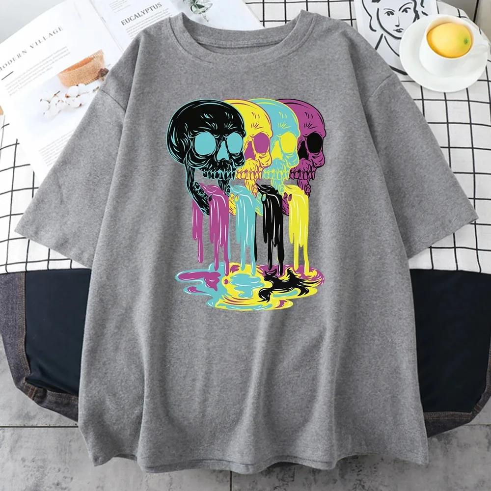 2024 New 4 Vomit From Skulls Funny Printing Cotton T-Shirts For Unisex Personality Fashion Short Sleeve Casual  Unisexs Tee Clothing Unisex