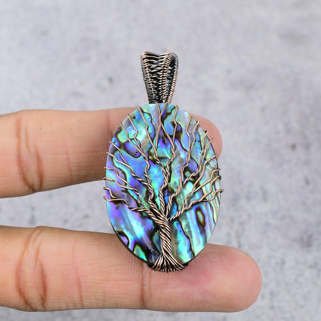 Pandantiv Abalone Shell înfășurat cu sârmă de cupru 999, Bijuterii pandantiv cu piatră prețioasă lucrate manual, Cadouri pentru soție Pandantiv nou-nouț