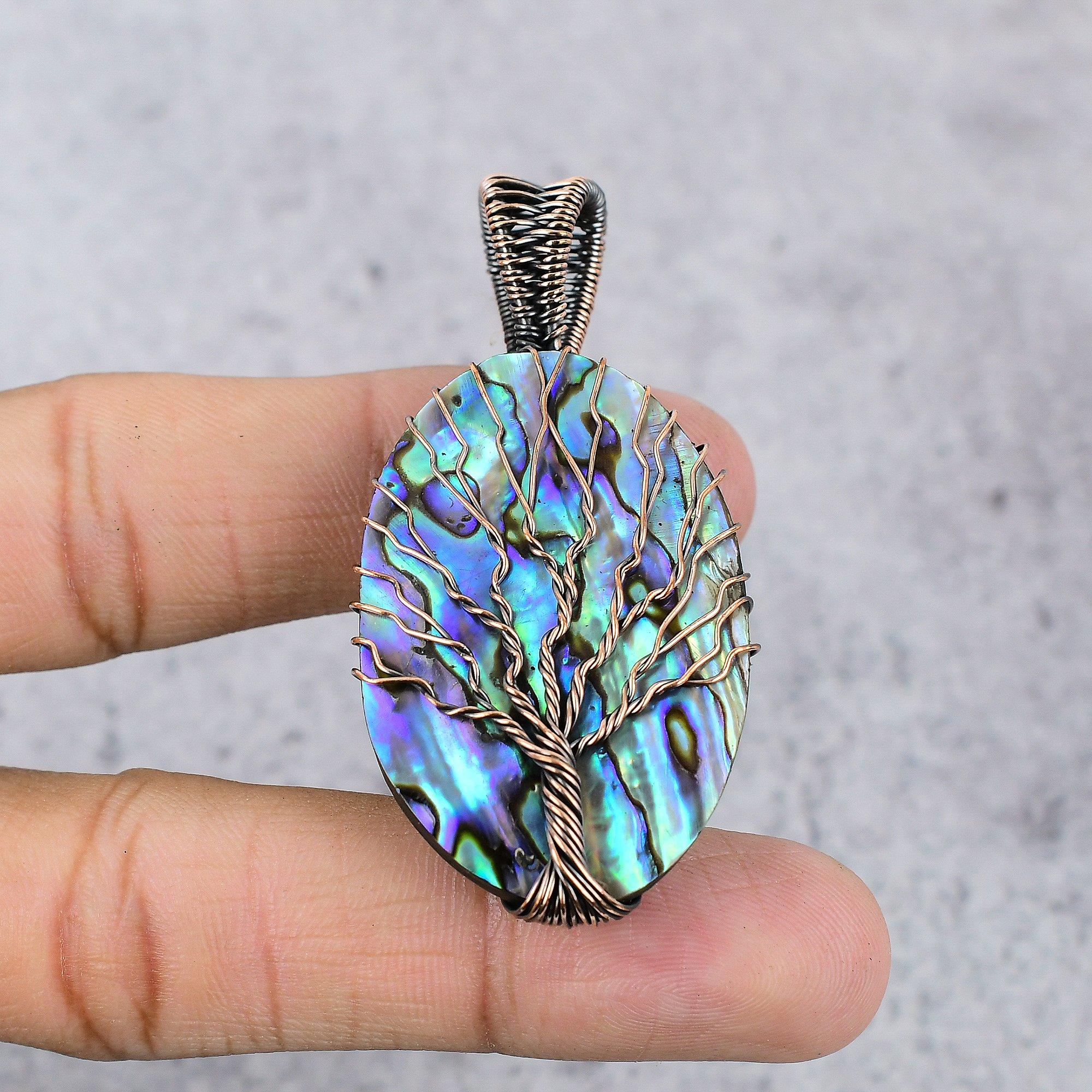 

Кулон из раковины абалона, обернутый медной проволокой 999 пробы, Ювелирные изделия с подвеской из драгоценного камня ручной работы, Подарки для жены, Совершенно новый кулон