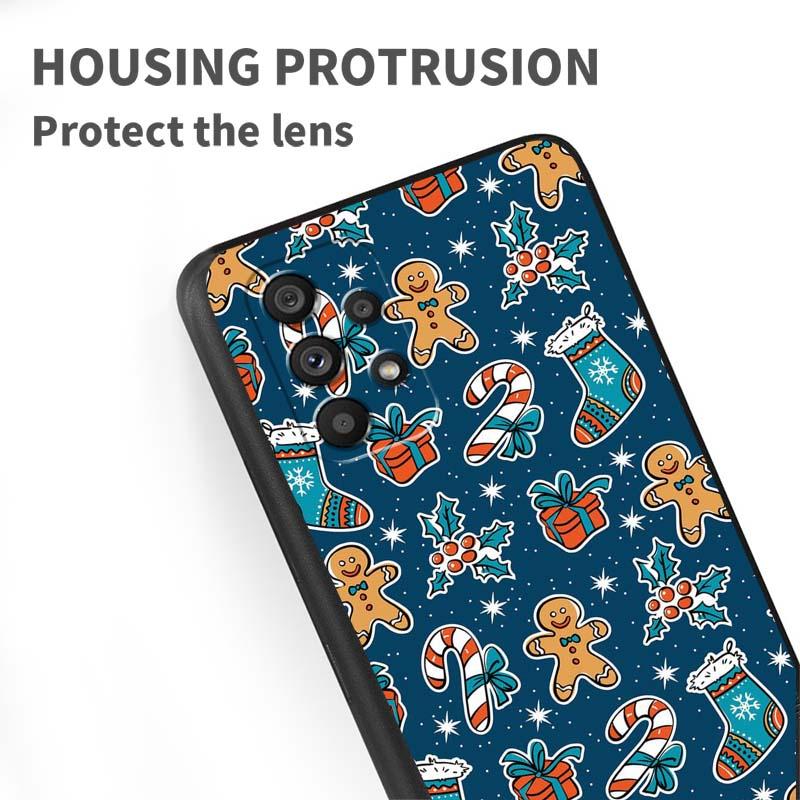Christmas Cartoon Pattern Phone Case For Samsung A73 A72 A71 A55 A54 A53 A52 A51 A13 A22 A16 A15 A12 A14 A26 A07 5G Black