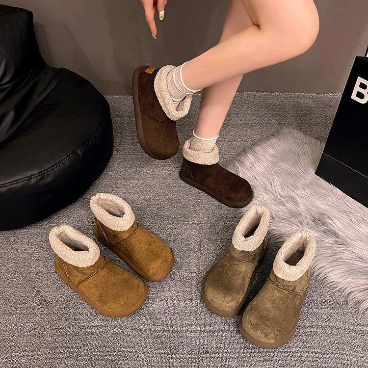 Ugly cute big head snow boots women's winter 2025 new small potato fluffy short boots thick-soled piled thickened cotton shoes