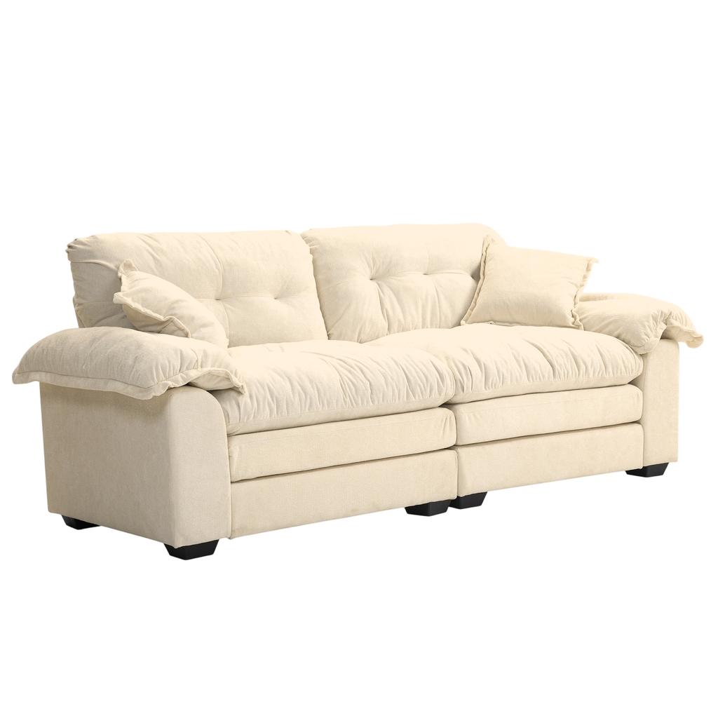 213 cm Chenille Deep Sofa with Double-Layer Cushions (Memory Foam + Pocket Springs) - Two-Seater Sofa for Small Living Rooms, Apartments and Offices