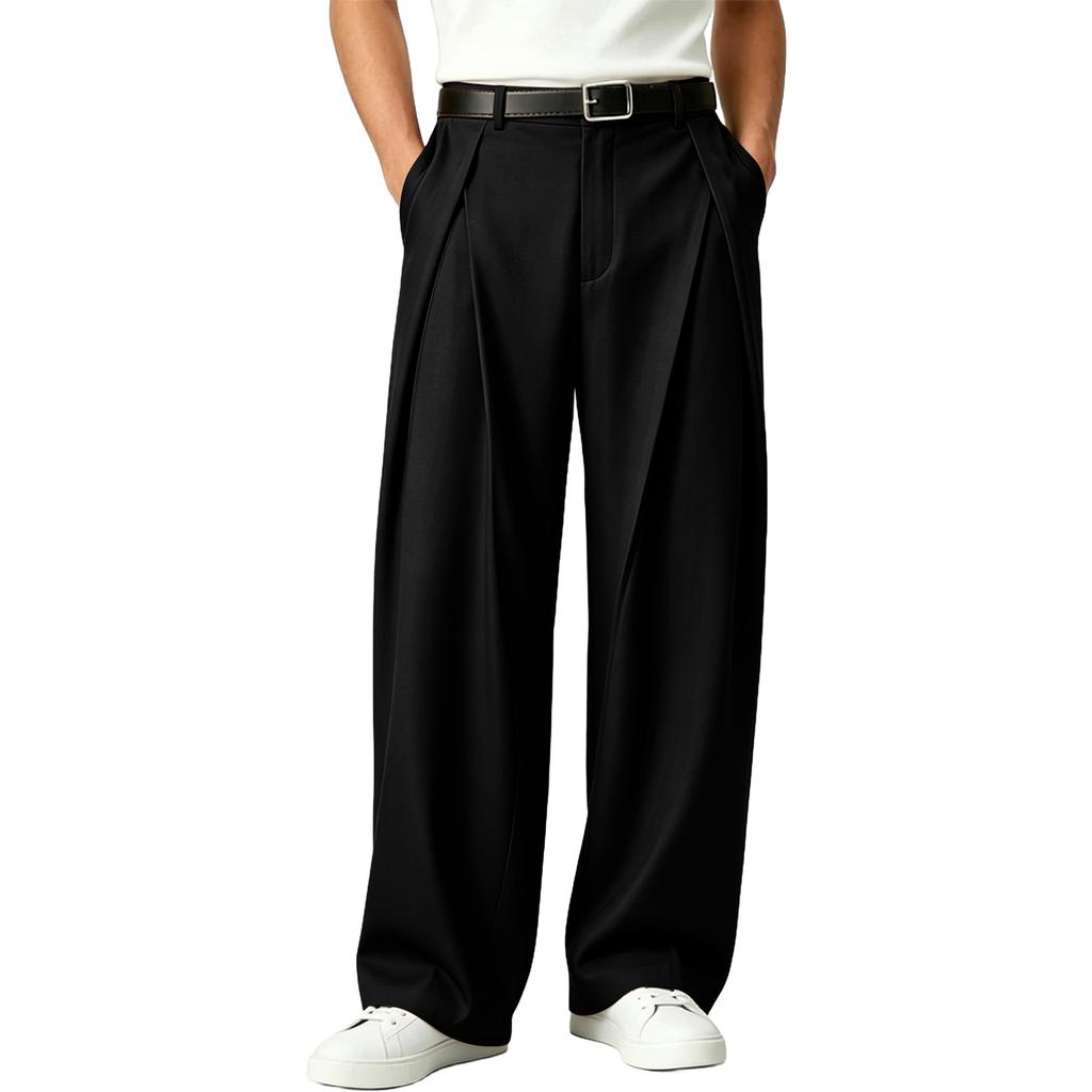 Heren Retro Geplooide Wijde Pijpen Broeken in met High Street Casual Pasvorm
