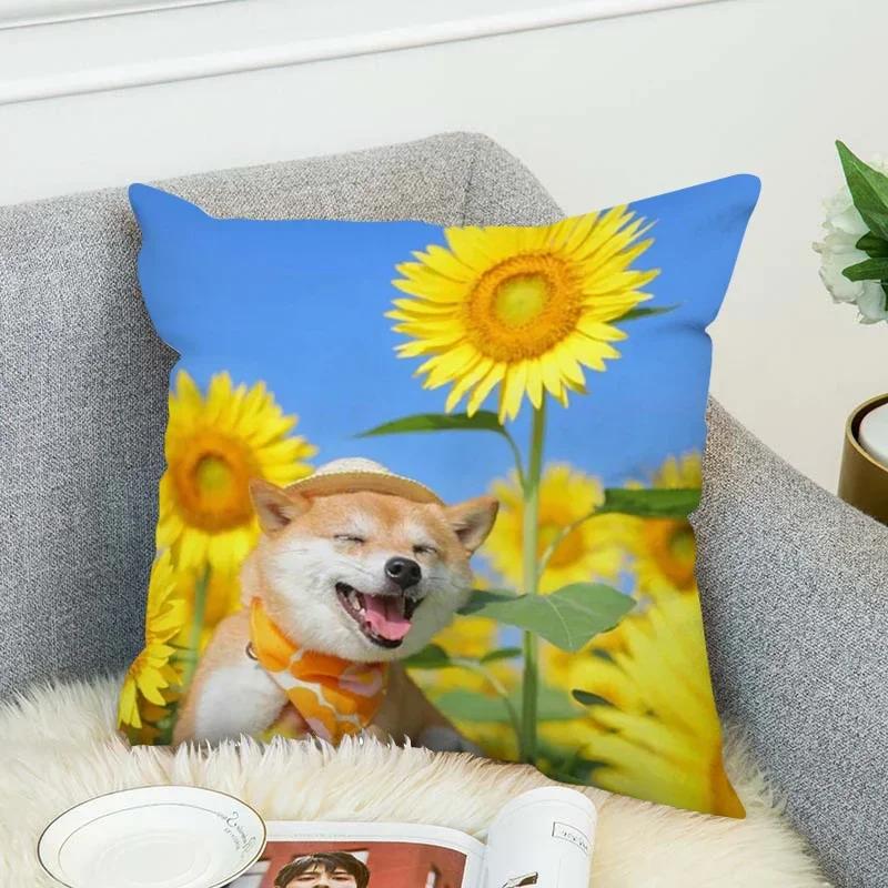 Pillowcase 45*45 Shiba Inu Pillow Cases For Bed Chair Cushion Cover 45X45Cm Fall Decoration Decorative Pillows Lounge Chairs