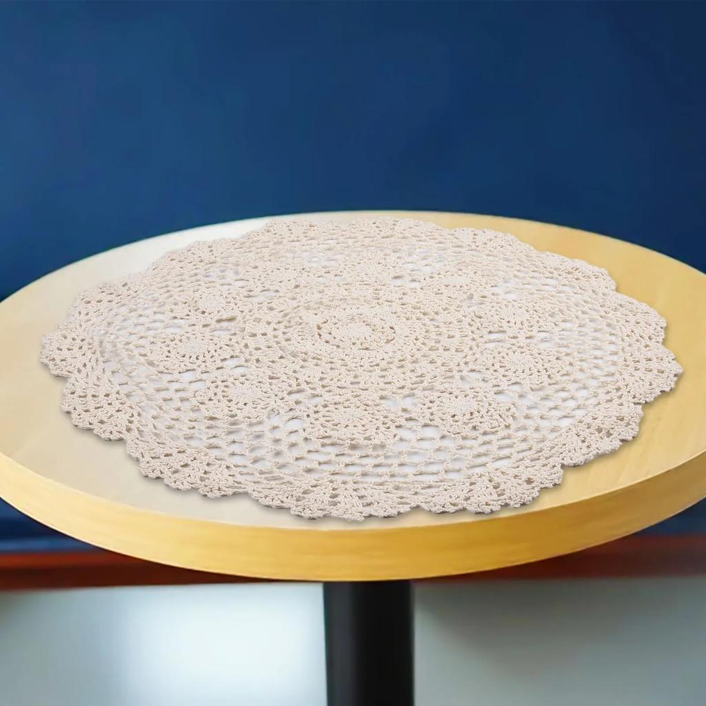 Small Round Lace TableClothVintage Crochet Table Lamp Cushion Insulation Pads Cotton Floral Tablecloth 50cm Home Decoration