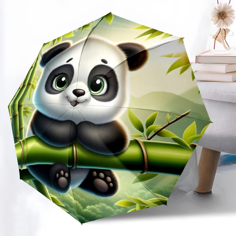 1 ud. Paraguas Automático Resistente de 8 Varillas, Paraguas de Panda, Impresión Digital, Paraguas Plegable para Uso al Aire Libre en Movimiento