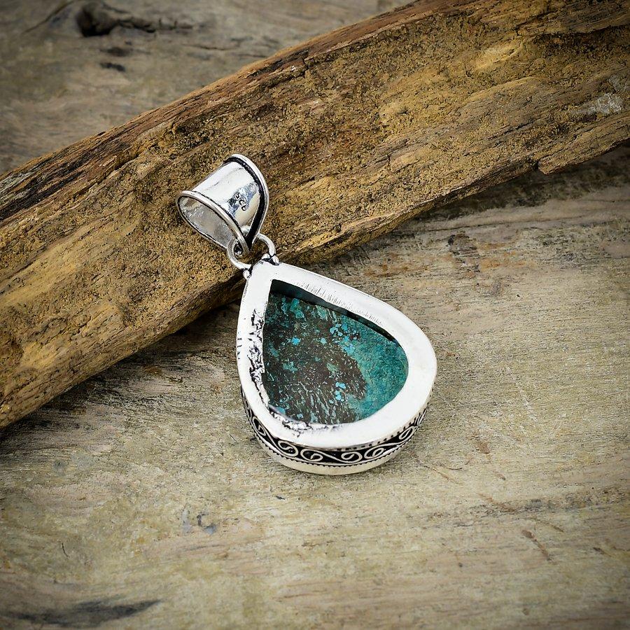 Tibetan Turquoise Gemstone 925 Sterling Silver Jewelry Pendant 2.05" M-38