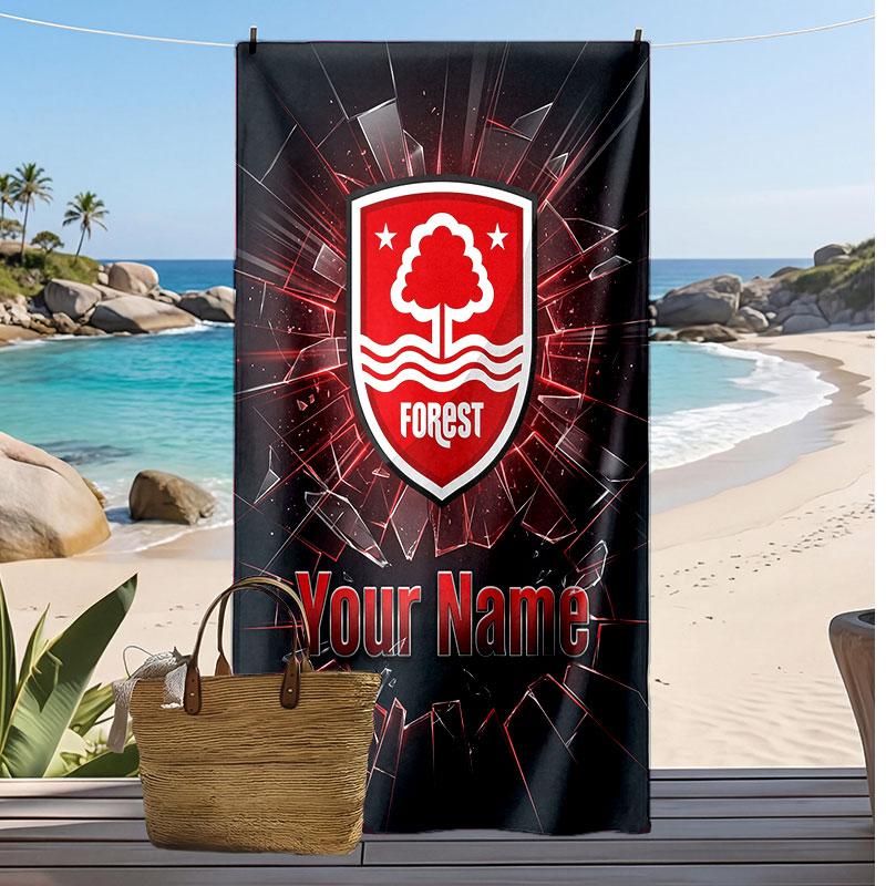 Telo Mare Personalizzato Stampato Nottingham Forest FC Logo Calcio Supporto Nome Personalizzato Testo Asciugamano Assorbente Per Sport Viaggio Regalo Speciale