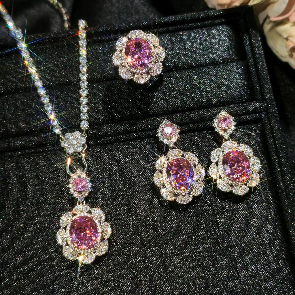 2025 Fashion Jewelry Set 925 Pure Silver Engagement Style Ring Earrings Necklace Women's Party Gift