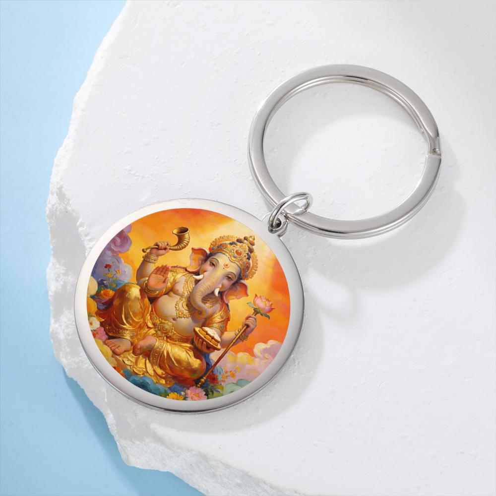 Dawapara Hindu-Gott Amulett Herr Ganesha Schlüsselanhänger Shiva Parvati Anhänger UV-graviert Spirituelles Geschenk Edelstahl Yoga Schmuck