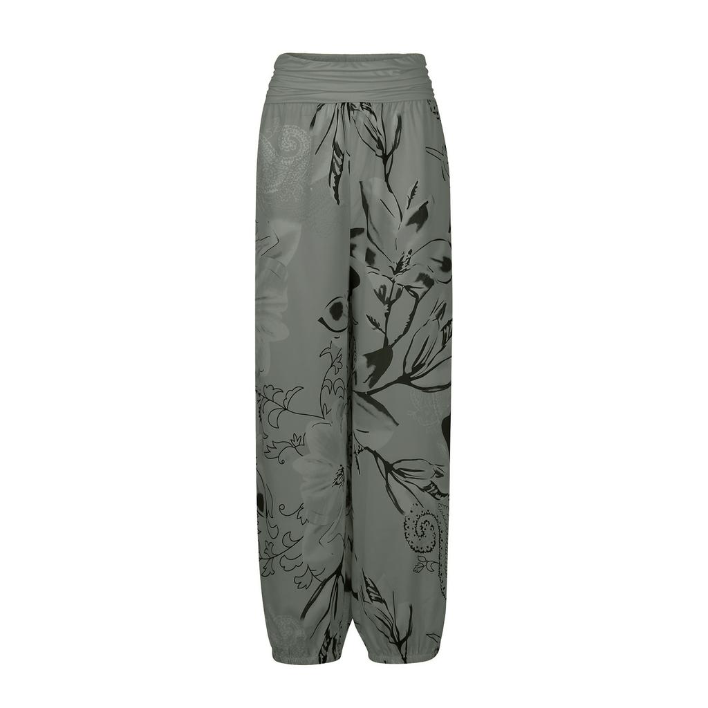 Women Casual Plus Size Print Elastic Waist Straight Loose Haren Long Pants