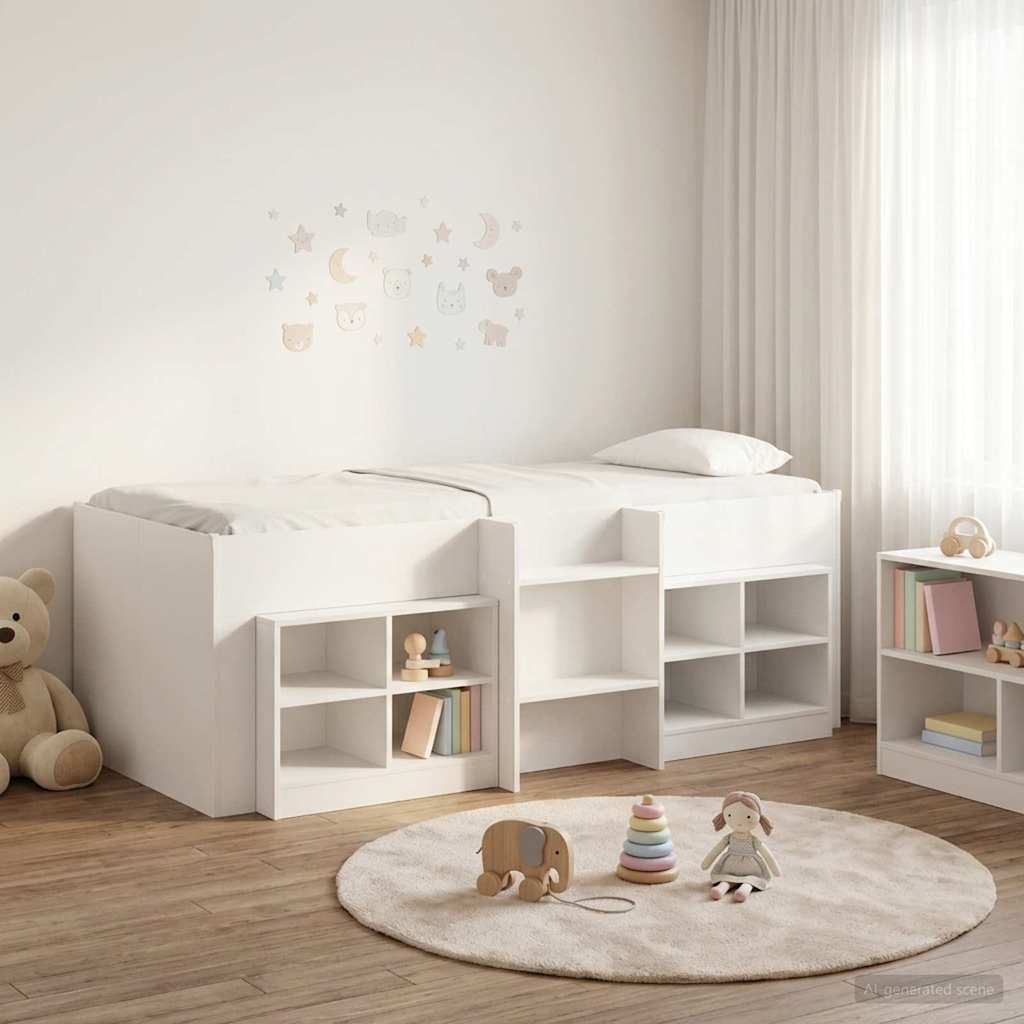 Hochbett mit Schrank und Regal 3 Teile Weiße Spanplatte