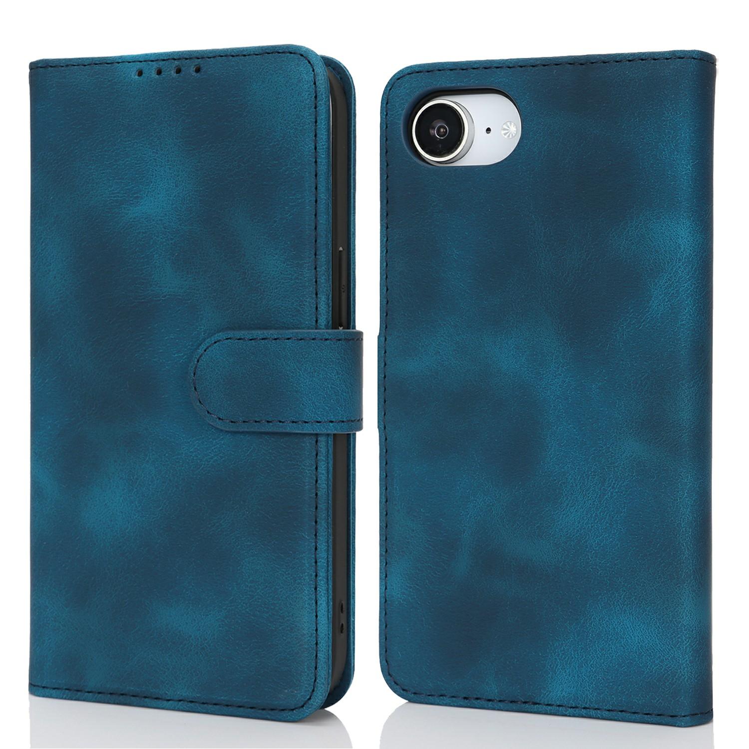 

Для iPhone 16e Чехол-кошелек Двойной сложенный край Кожа на ощупь ПУ кожа Флип-чехол для телефона Blue