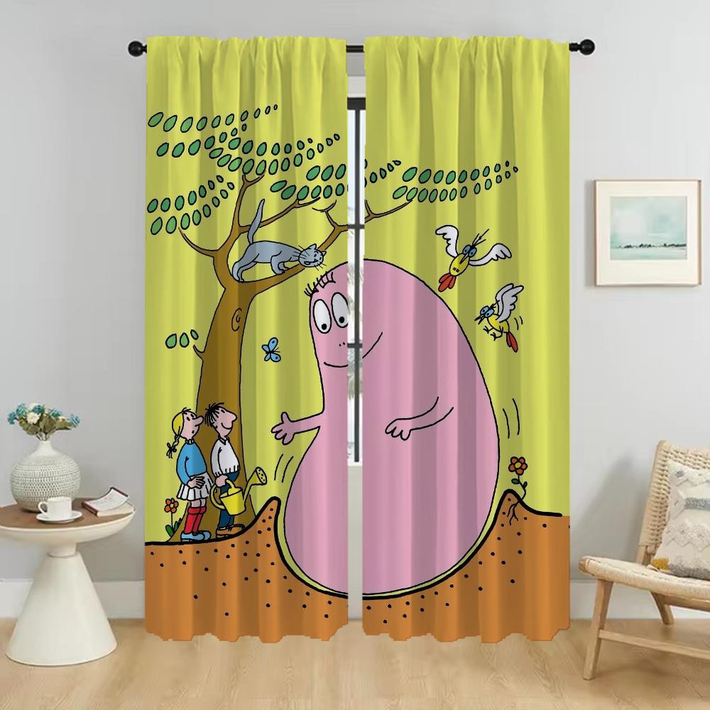 Les Barbapapas Curtains Child Room Home Interior Curtains 2 Pieces Window Curtain Shades Partition Tulle for Bedroom Living