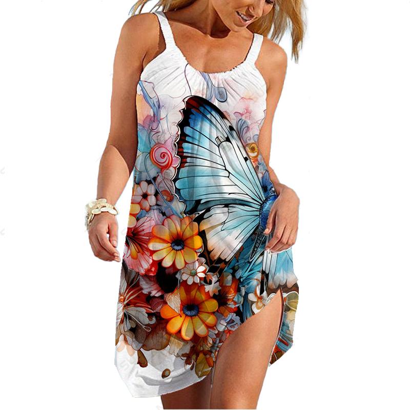 

Летнее новое платье-камисоль с принтом 3D-бабочки, сексуальное повседневное свободное винтажное платье с цветочным принтом, женская одежда M