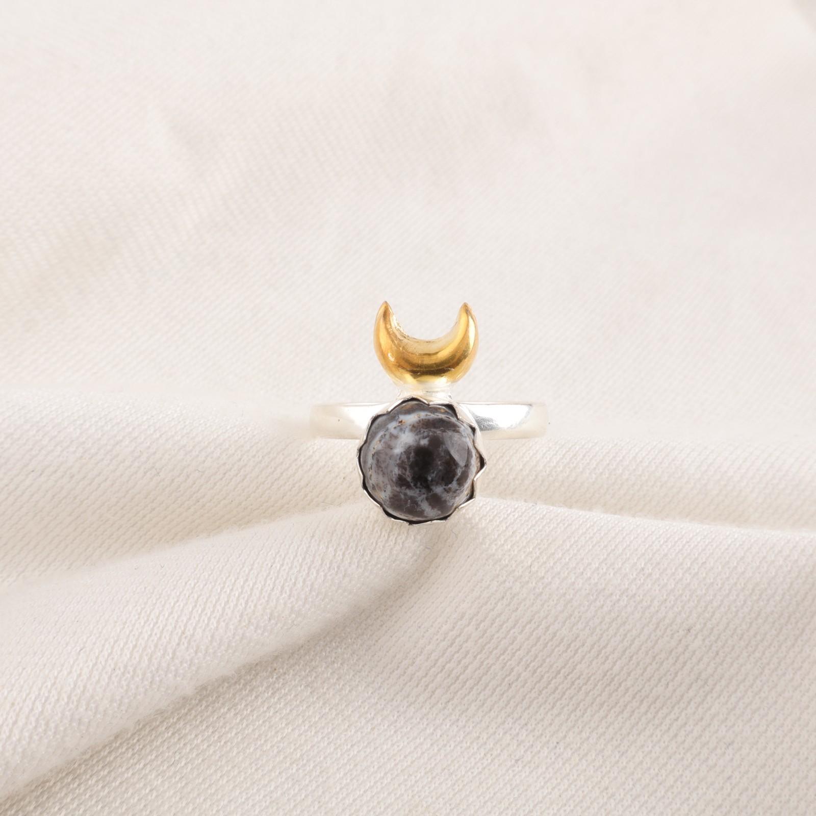 

Круглый Дендритовый Опал Драгоценный Камень Стерлинговое Серебро Уникальное Кольцо Вечность Подарок Дочери RR-58-29 15