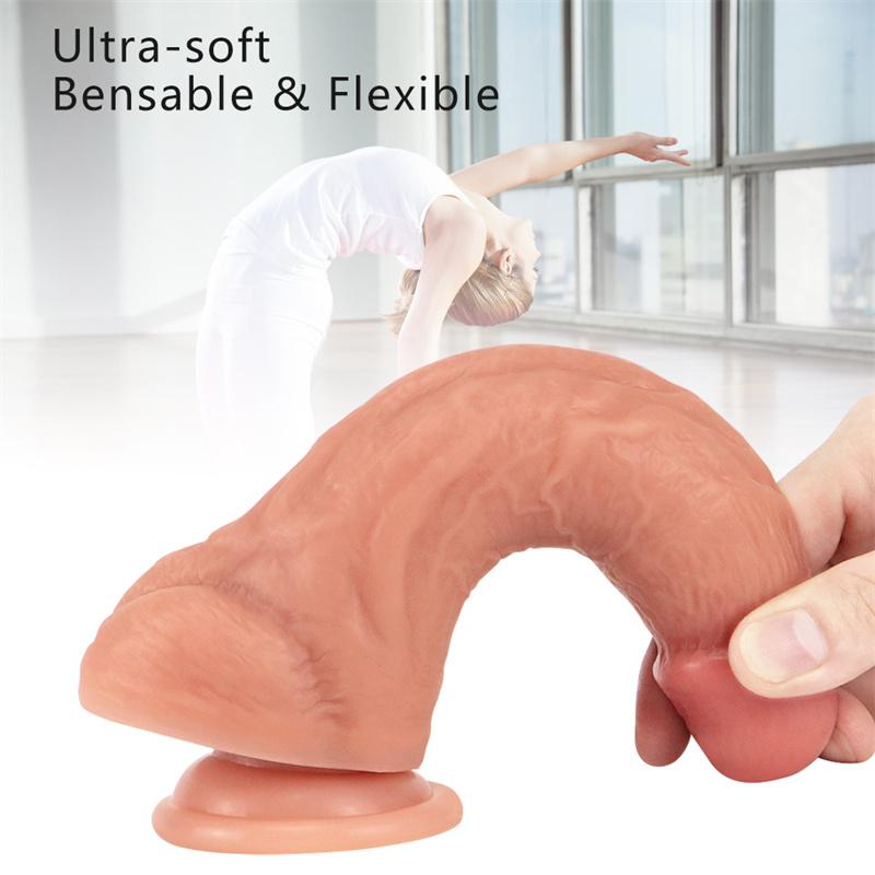 Double-layer Silicone Macho Simulation Penis Female Masturbation Device Sucker Ladies Erotic Sex Products Fake JJ Lifelike Penis