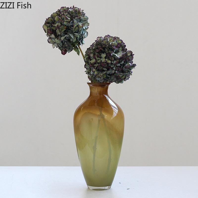 Gradient Colored Glass Vase Hydroponics Plant Pots Table Decoration Flowers Arrangement Floral Vases Room Aesthetic Decor