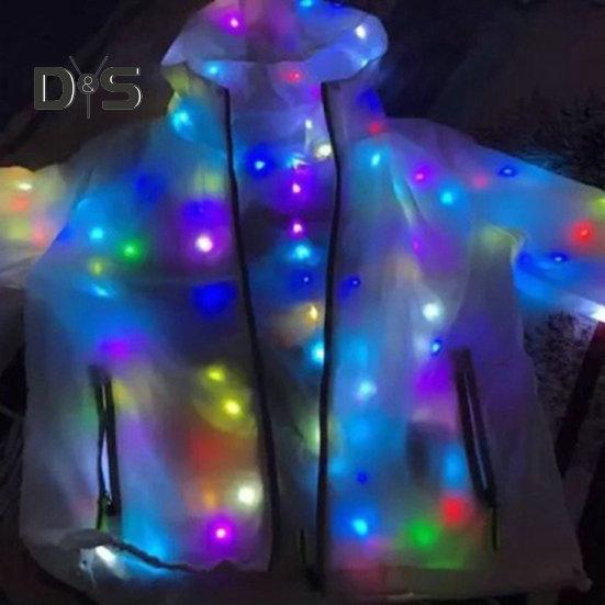 Herbst-Winter-Leuchtjacke, bunt, Licht emittierend, mit Kapuze, lange Ärmel, Taschen, LED, leuchtend, Kostüm, Club, Konzert, Tanzen, Party, Mantel