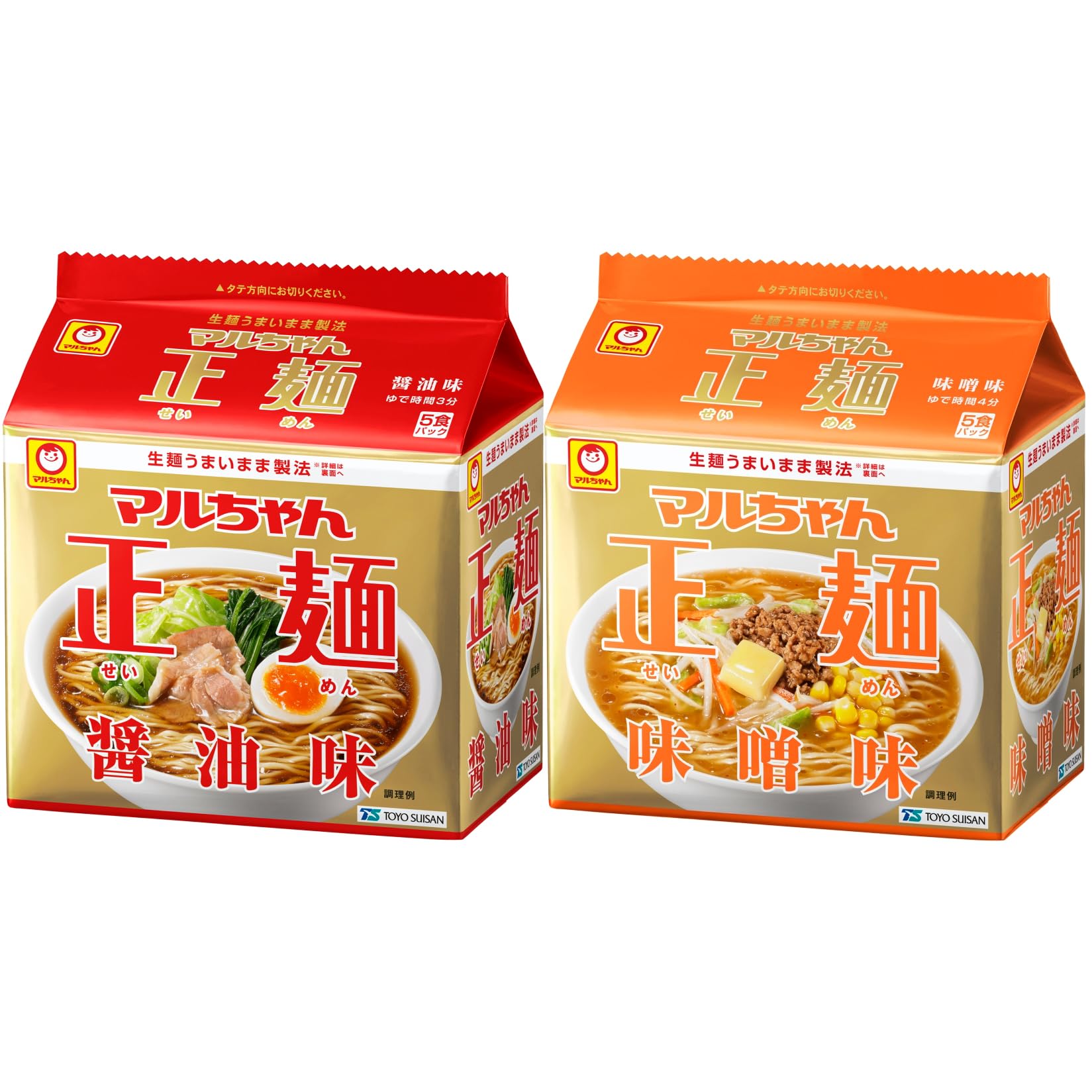 Ассорти лапши быстрого приготовления Maruchan Seimen со вкусом соевого соуса и мисо, 5 порций на 2 упаковки, оптовая покупка от Toyo Suisan (10 пакетиков, пакетик, вкусы) (Нежареный