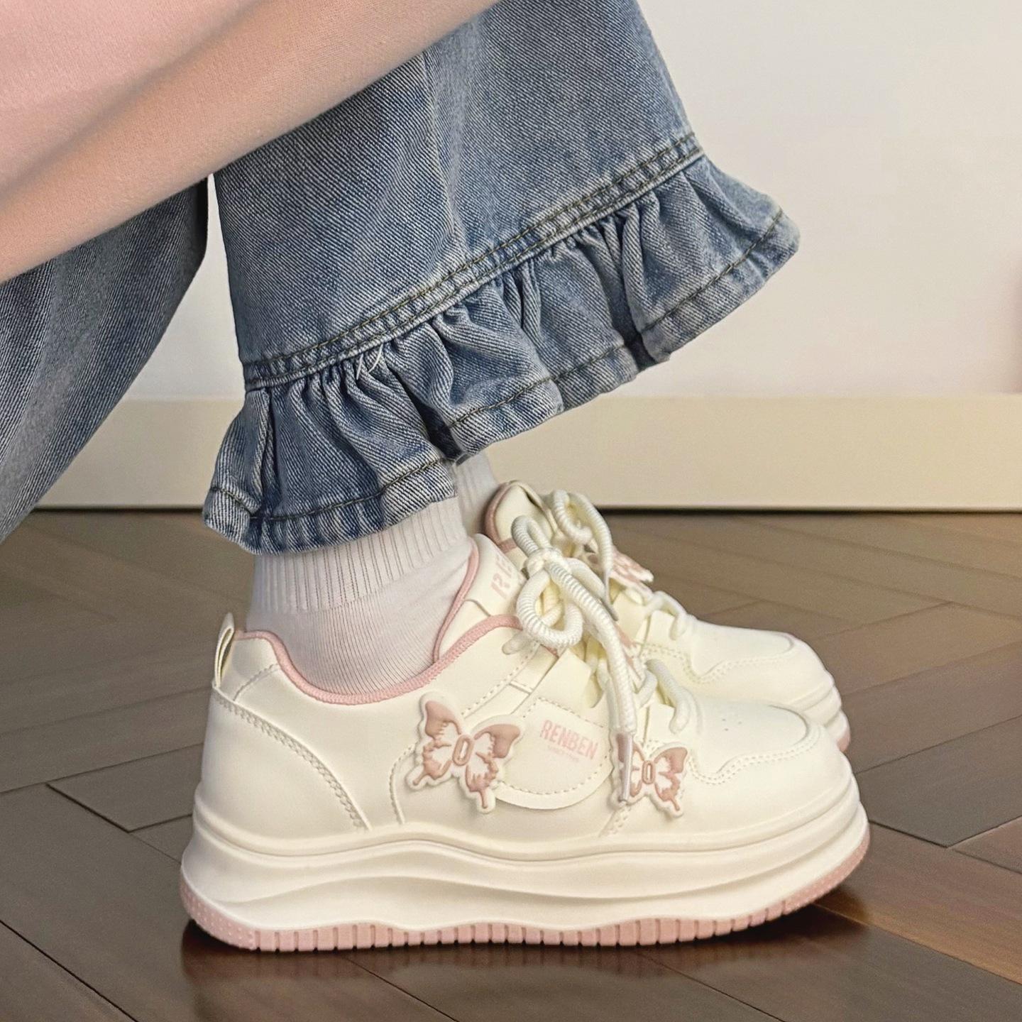 

Girls shoes butterfly casual board shoes 2025 autumn new children s sports shoes platform versatile white shoes fashion 31 [Inner Length 19.5CM] розовый