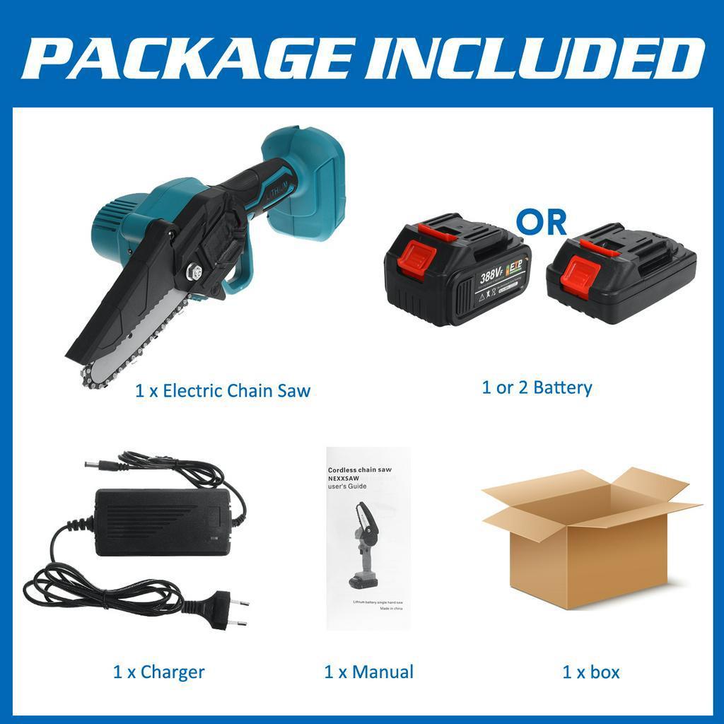 Mini Akku-Elektrosäge 4 Zoll Holzbearbeitungs-Kettensäge mit 2 Stück Lithium-Batterie Zum Entasten Holzschneidewerkzeuge 26V
