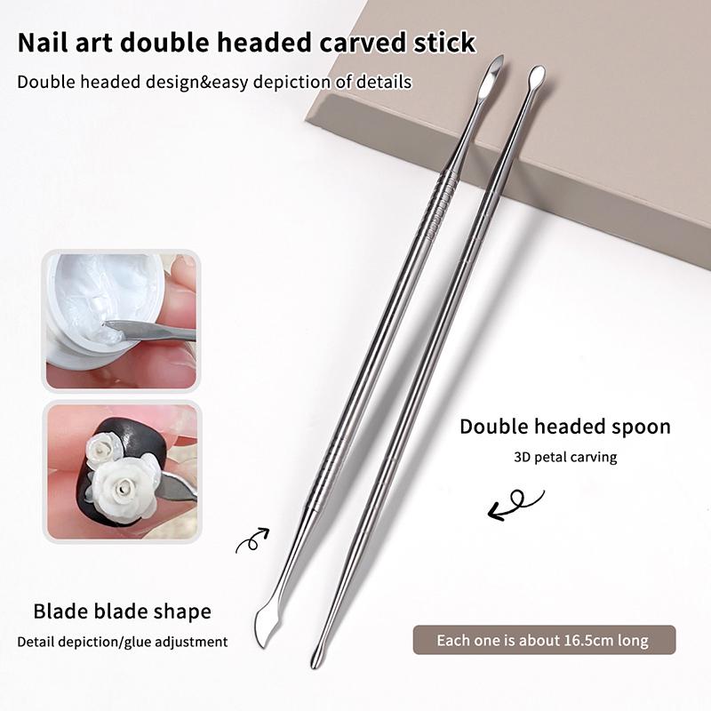 Metal Double-headed Nail Carving Rod Extension Glue Removal Stick Gel Removal Spatula Nail Polish Dipping Removal Tool