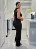 TW685 Women's Summer Fashion Casual Two-Piece Set: High-Elastic Knit Ribbed Wide-Leg Pants