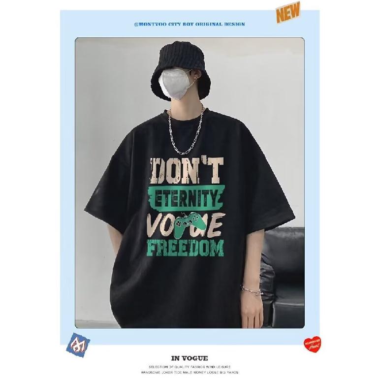 Men'S Trendy Letter Round Neck Printed Short Sleeved T-Shirt For Summer Ins Loose Casual Top