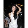White polka dot neck sling dress women's summer temperament backless seaside vacation hip wrap dress