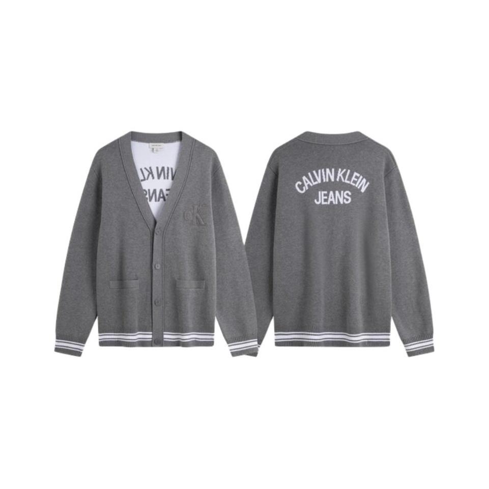 Calvin Klein Casual College Style Jacquard Button V-Neck Knit Cardigan Unisex cardigans 4RD389G-P7E