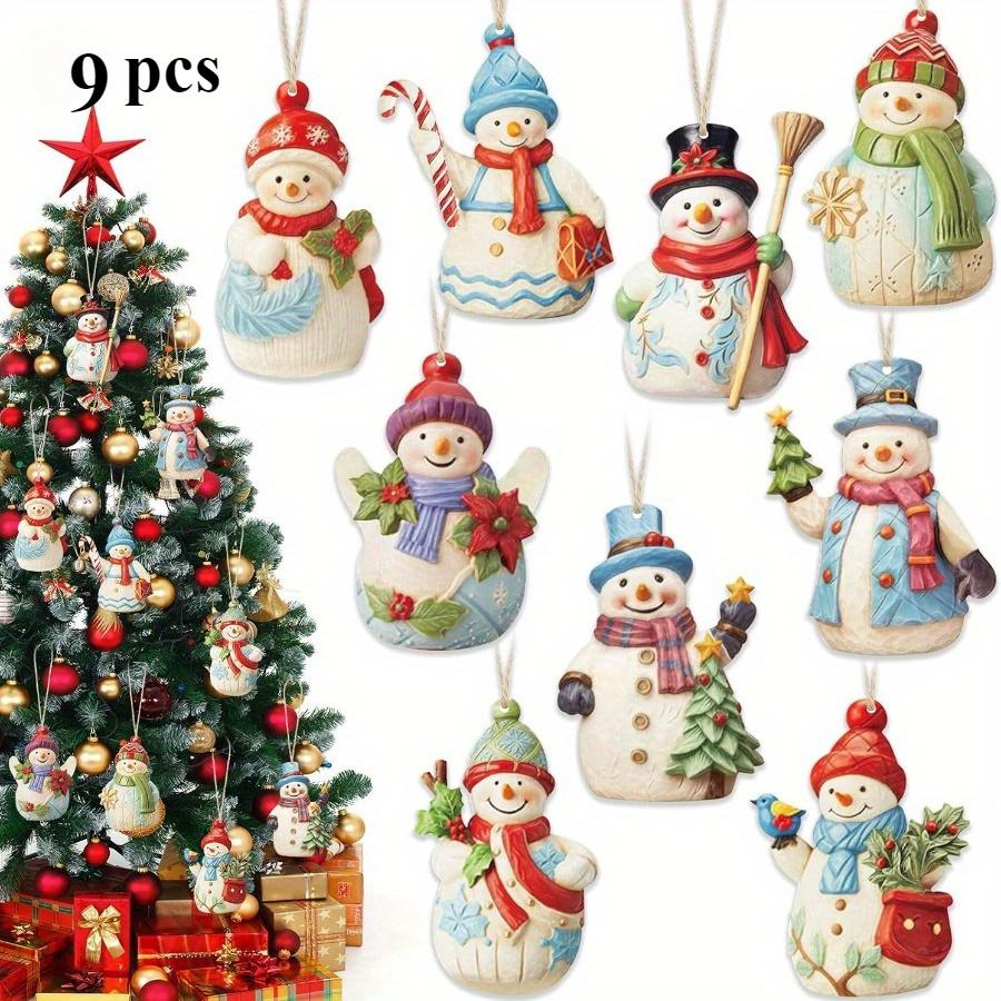 9 Pcs,Vintage,Christmas Hanging Decoration Set, Snowman & Tree Decoration with Lanyard,Perfect for Holiday Home,Party Decoration,Holiday Decorations