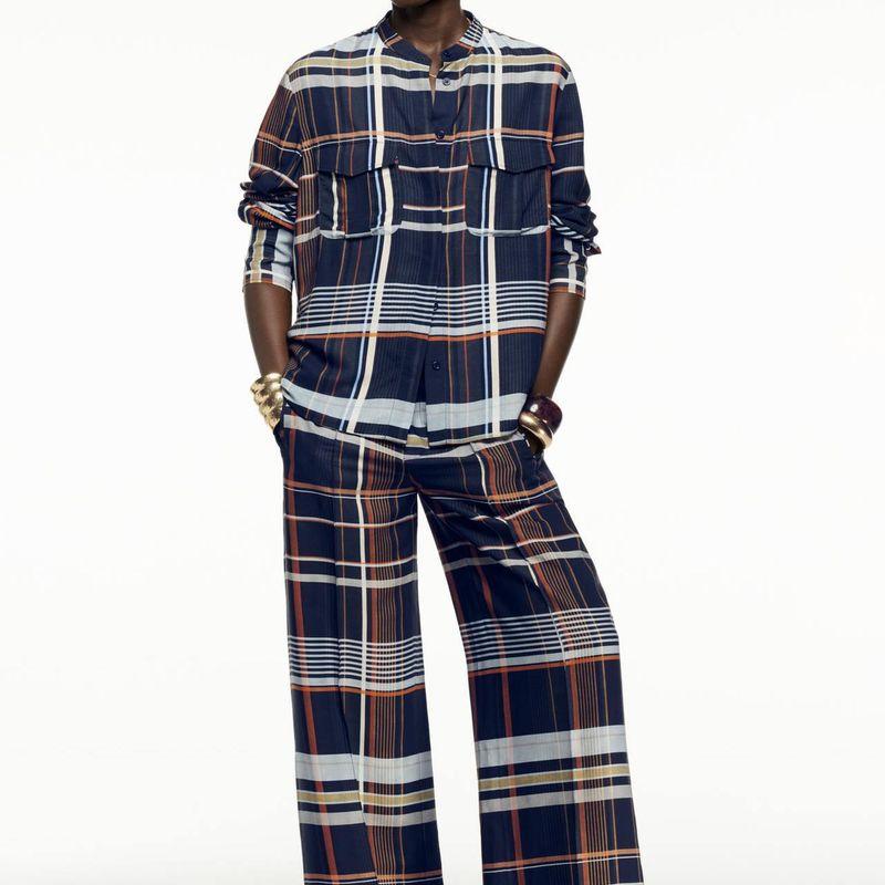 Za Autumn New Arrivals Women's Clothing Zr European and American Style Fashion Versatile Plaid Pocket Shirt Casual Pants 8380033