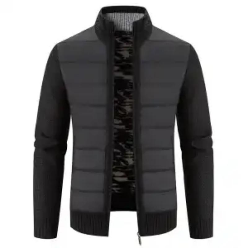 Sweater Men's Spliced Zipper Stand Collar Sweater Plus Velvet Thickened Cardigan Loose Casual Warm Jacket