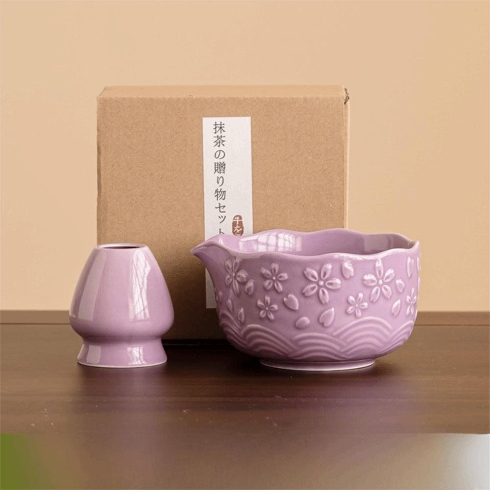 2/4/7 Pcs New Ceramic Matcha Bowl Flower Sakura Matcha Whisk Holder Reusable with Pouring Spout Matcha Making Kit Tea Lovers