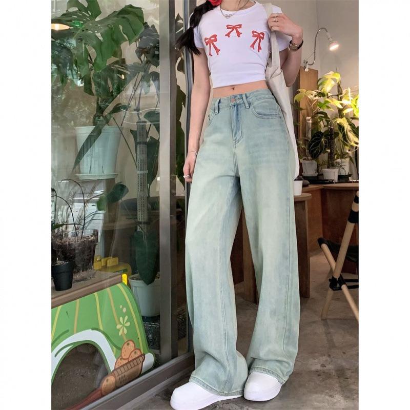 Wide-leg jeans spring and summer thin new style loose high waist narrow version straight tall pants women