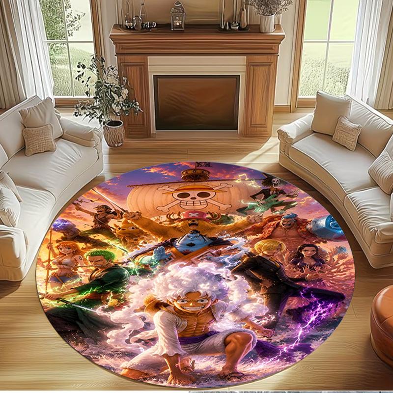 One Piece Print Round Rug, Washable Floor Carpet, For Entryway Dorm Laundry Room Office Study, Home Decor Birthday Christmas Gift