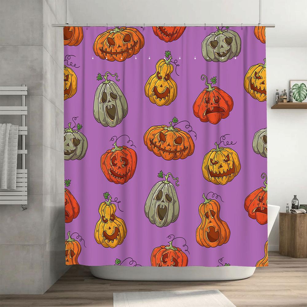 Halloween DecorPumpkin Print Shower Curtain for Bathtub Home Bathroom Decoration.