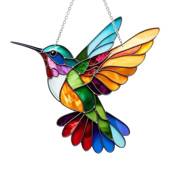 Acrylic Colorful Hummingbird Sun Catcher Hanging Pendant with Lanyard Easy To Install Bird Window Crafts Hanging Decor
