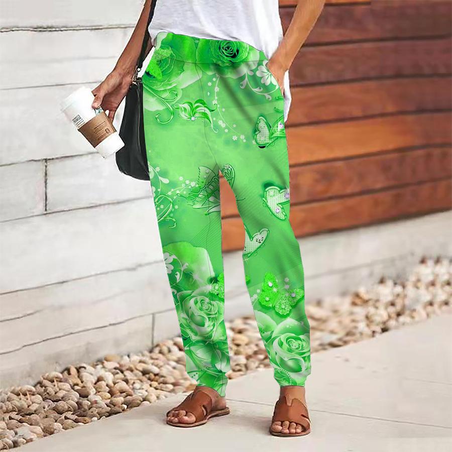 Dámské retro potištěné kalhoty se šněrováním v pase s gumou, volné kalhoty, ležérní dlouhé kalhoty s kapsami