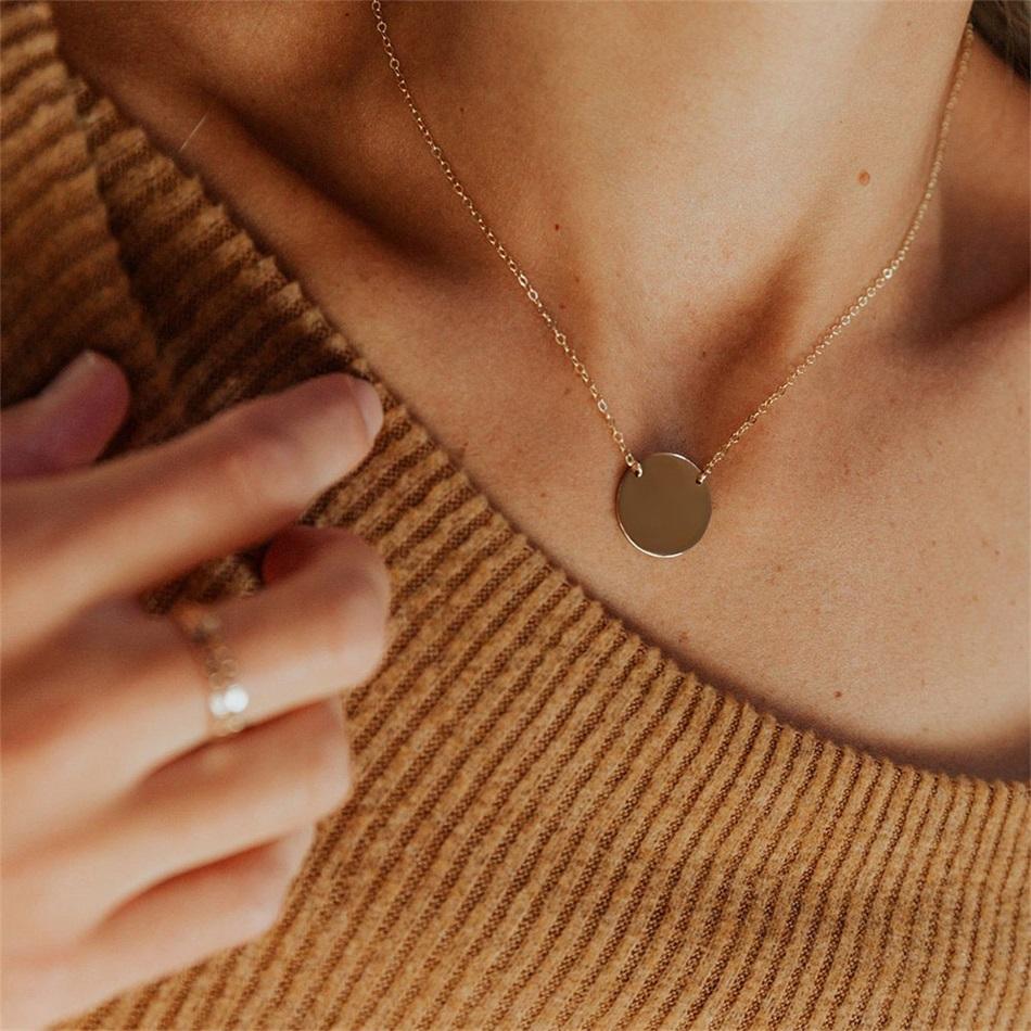 EManco Round Stainless Steel Necklaces for Women Korean Pendant Gold Choker Necklace for Women Fashion Jewelry