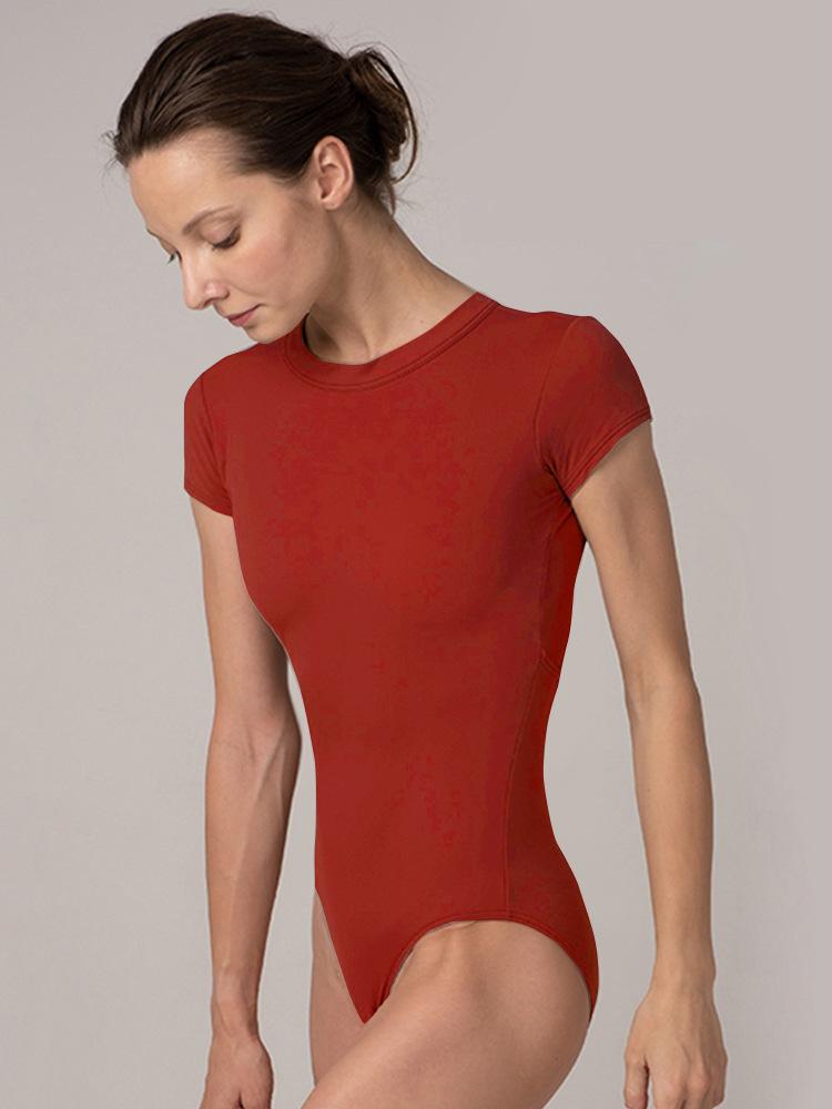 

Женский купальник с коротким рукавом, воротником-стойкой и низким вырезом на спине для занятий балетом, йогой и гимнастикой XXL вино красного