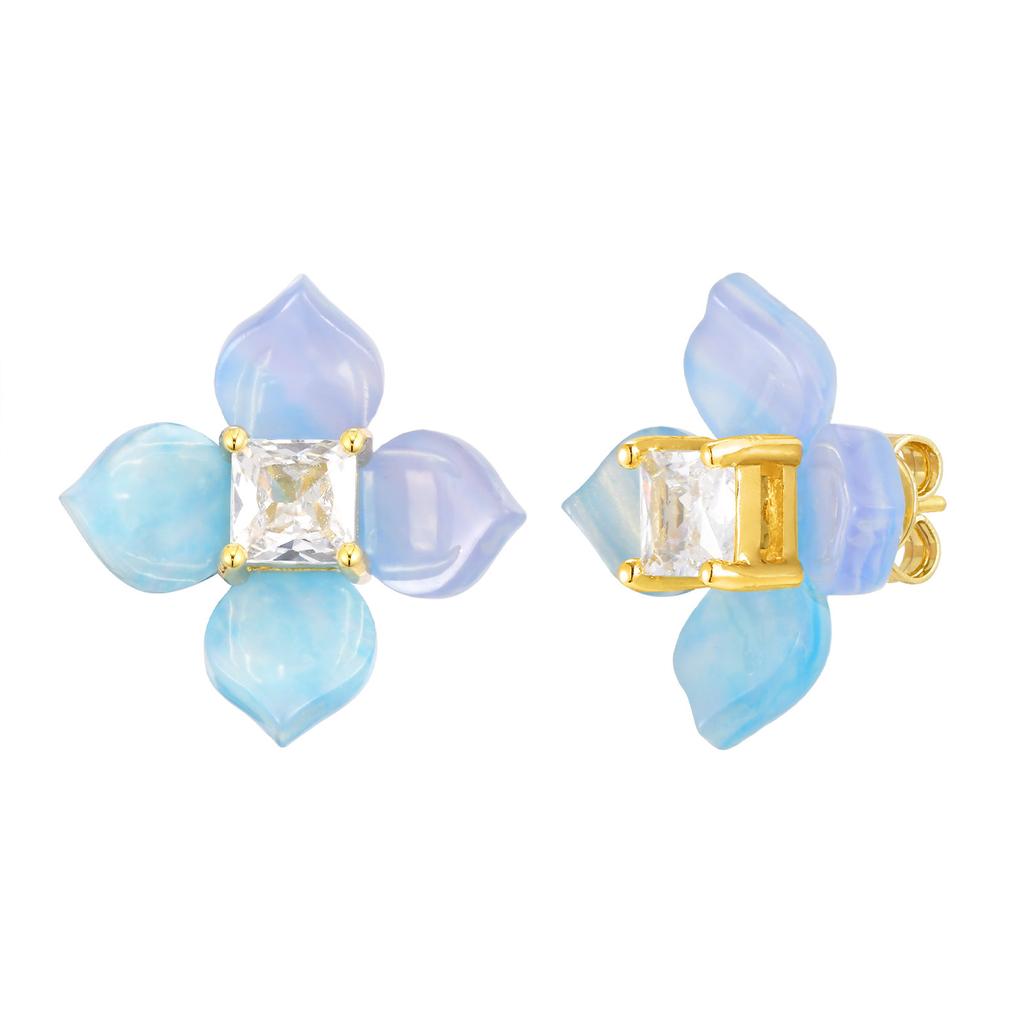 Enamel Flower Earrings for Women, Cubic Zirconia Studs Blossom Plumeria Earrings, Stainless Steel Floral Ear Jewelry