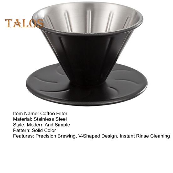 Coffee Filter Cone Stainless Steel Hand Drip Pour Over Coffee Funnel with Spiral Ribs Dishwasher Safe V-Shaped Coffee Filter for Most Coffee Makers