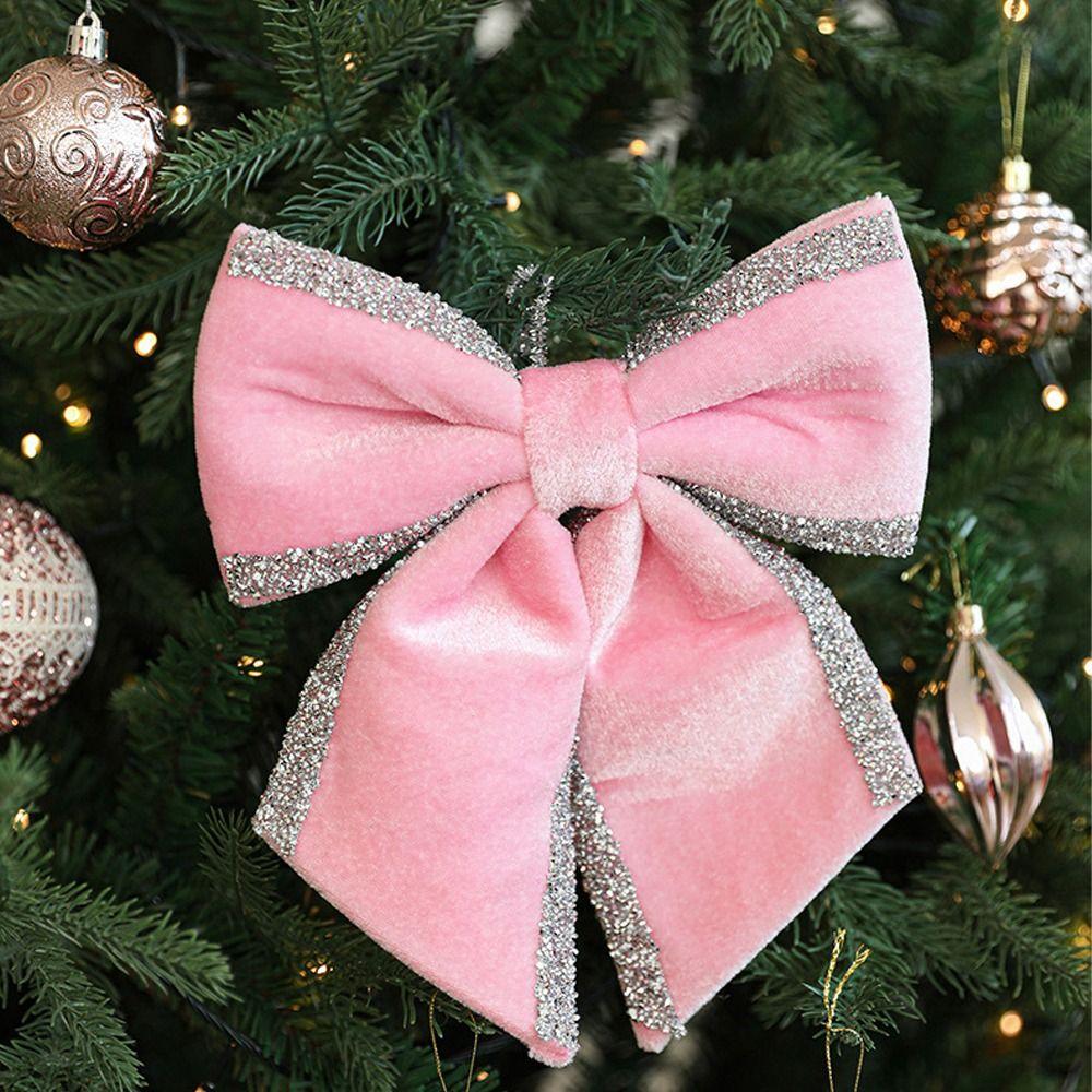 Cartoon Flocking Christmas Bow Ornaments Merry Christmas Decorations  Party Wedding Decoration